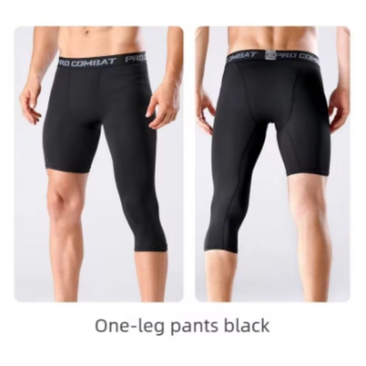 Male One Leg Compression Tights Pants Compression Polyester Sports Training Basketball Tights Pants Athletic Base Layer Tights