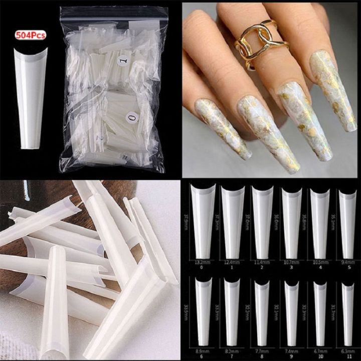 Nail Tips 504pcs Natural Clear French Coffin Fake Nails Half Cover Acrylic Nails Capsule C-Curve False Nails