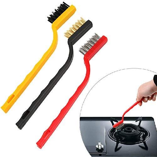 3Pcs Mini Wire Brush Set for Cleaning and Rust Removing, 7 Inch Industrial Wire Small Wire Brush Set of Stainless Steel/Nylon/Brass Bristles multipurpose, rust remover and paint cleaning brush, metal surface cleaner, small wire brush set (No Color Choice)