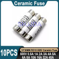 10Pcs 10x38mm Ceramic Fuse 10*38mm 500V 500MA 0.5A 1A 2A 3A 4A 5A 6A 8A 10A 16A 20A 25A 32A 40A RO15 Ceramic Fuse. 