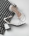Women’s Fashion 3-Inch Striped Block Heel Sandals – Luxurious, Comfortable & Easy to Walk in for Bridal, Party, Office, and Every Function – Available in Black, White, and Beige. 