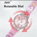 Lovely Cartoon Unicorn Kids Girls Children Digital Electronic Revolve Lights Music Flashing Party Gifts Toy Wrist Watches Clock. 