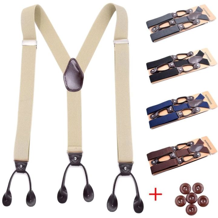 Vintage%20Suspenders%20Men%20Women%20Adult%20Leather%20Trimmed%20Button%20End%20Y%20Back%20Adjustable%20Elastic%20Trouser%20Braces%20Straps%20Belt%20Wedding%20-%20Image%206