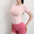 Women Girls Stretch Soft Compression Athletic Performance Workout Seamless Short Sleeve Yoga T Shirts. 