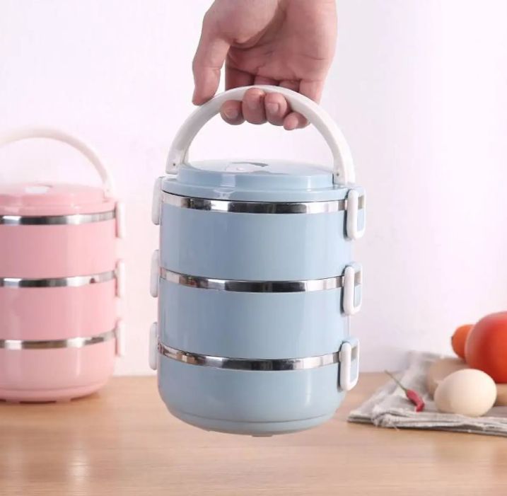 Lunch Box 3 Layers Round Shape Stainless Steel Material  2100ml