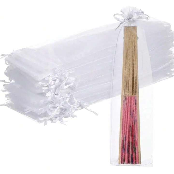 10/20pcs Drawstring Organza Bag Folding Hand Fan Storage Pouches Tulle Bags Craft Wrapping Bags Party Wedding Favor
