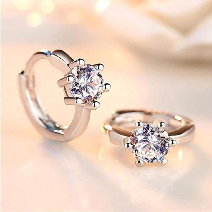 Huitan%20Simple%20Small%20Hoop%20Earring%20Inlaid%20Classic%206%20Prong%20Solitaire%20Shiny%20Zircon%20Elegant%20Accessories%20Daily%20Wearable%20Women%20Earrings%20-%20Image%202