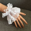 Lolita Hand Sleeve Wrist Cuffs Ruffled Floral Black Lace Elastic Bracelet Elegant Ladies Short Lace Gloves Halloween.