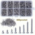 800pcs Self Tapping Wood Screws Set, M2 Phillips Flat Head Sheet Metal Screw, Self Tapping Screws Assortment Kit. 