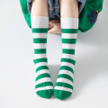 Children's socks in three pairs, spring and autumn style, simple and versatile, green striped socks for boys and girls. 