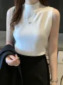 Knitted Summer Turtleneck Tank Tops Women Camisole Sleeveless Slim Top Female Ribbed Vest Casual Solid Camis. 