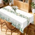 1pc Spring Sage Green Table Cloth Plastic Disposable Table Cover Eucalyptus Leaf Printed Pattern for Plant Themed Party.