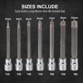Car Automotive Tools Drive Extra Long T25, T30, T40, T45, T50, T55, T60 3/8inch Chrome-Vanadium Steel Torx Star Bit Socket Set.