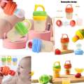 Baby Fruit Pacifier - Fruit And Vegetable Feeding Pacifier - Fruit Feeder - Fruit Choosni AVAILABLE IN MULTI COLOUR AND MULTI VARIETIES 2in1 set with silicon Spoon feeding bottol. 