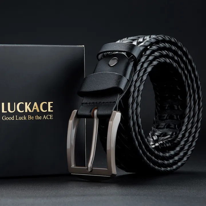 LUCKACE%20Genuine%20Leather%20Casual%20Men's%20Belt%20Trendy%20Golf%20Belts%20Knitted%20Belt%20With%20Alloy%20Buckle%20Best%20Gift%20Choice%20for%20Boyfriend/Husban%20-%20Image%202
