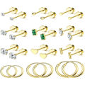 2Pcs 14K Gold Plated Flat Back Stud Earrings for Women, Hypoallergenic Stainless Steel Screw Back Cartigale Conch Helix Earrings. 