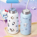 Sanrio 400ml Stainless Steel Cartoon Straw Cups Thermos Cup with Lifting Rope Hello Kitty My Melody Portable Kids Water Bottles.