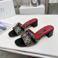 CH Brand Metal Buckle Embossed Sandals With Block Heels Open Toe Design Comfortable And Stylish Outdoor Slippers. 