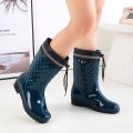 Minimalist style outdoor work kitchen anti slip waterproof drawstring drum mouth all season universal women's rain boots. 