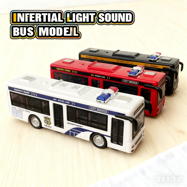 Children's Simulated Bus Model with Light And Sound Effect Door-Opening Inertial Sightseeing Vehicle Toy for Kids Xmas