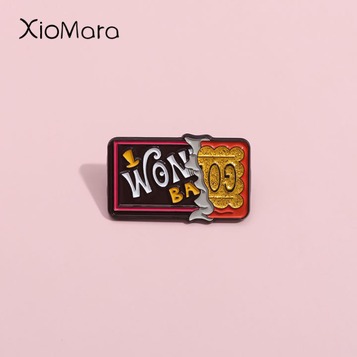 Golden Vip Tickets Enamel Pins Retro Fun Geometry Wonka Brooch Lapel Shirt Collar Badges Jewelry Fans Wholesale
