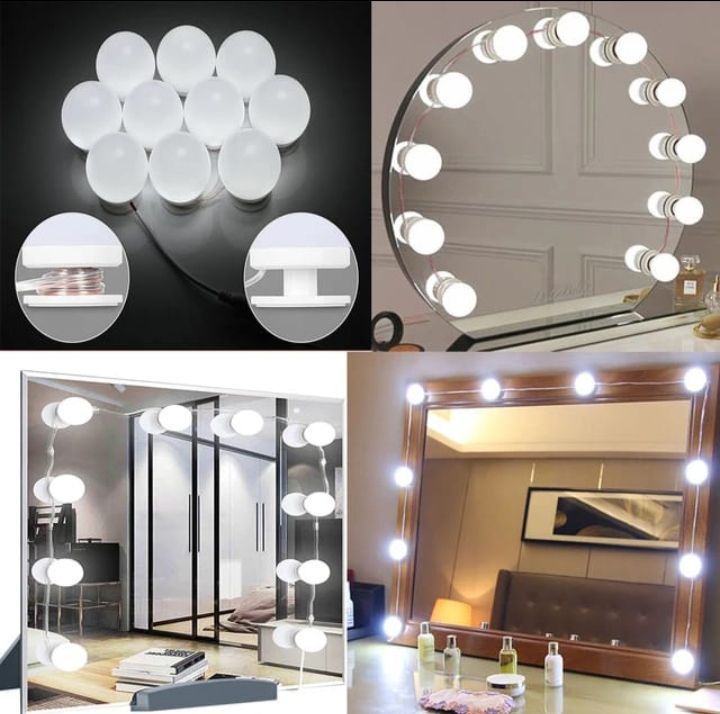 Hollywood LED Vanity Mirror Lights Kit, Dimmable stick on USB Vanity light Makeup Light strip for Badroom(10 Bulb)