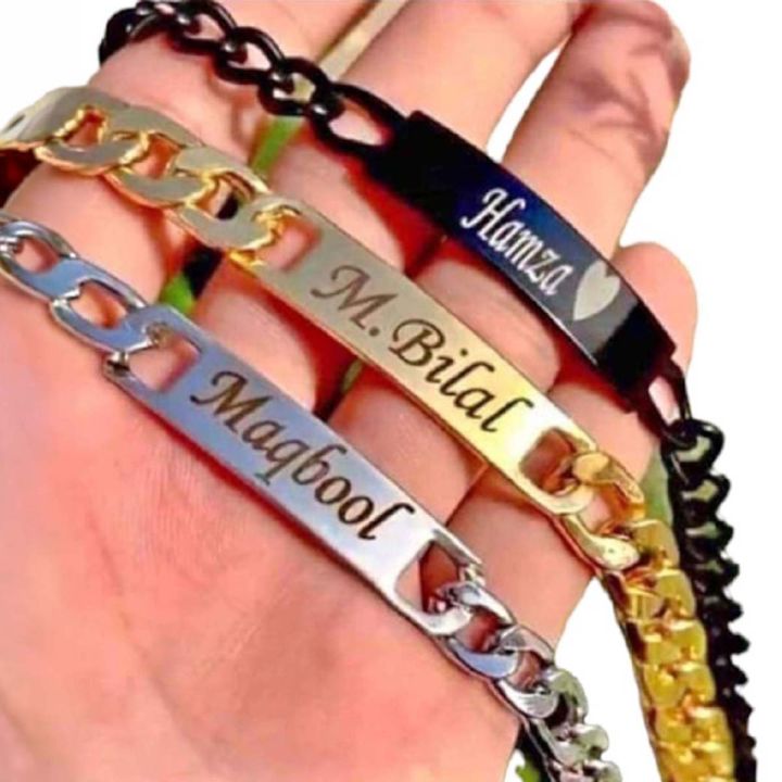 Customized Name Bracelet for Adults  Premium Quality Chain with Name Engraving Available in 3 Colors & Gift Box