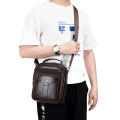 Men's crossbody bag, fashionable leather bag, trendy retro men's top layer cowhide shoulder bag. 