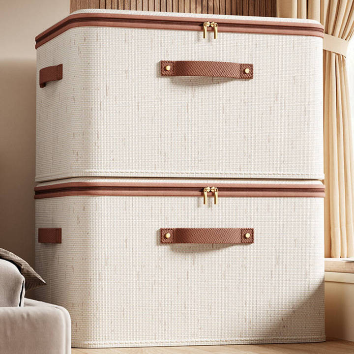 Foldable Cotton Linen Storage Box Large Household Lidded Storage Box ...