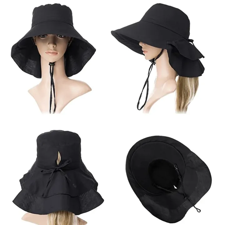 Sun%20Hat%20Wide%20Brim%20Shawl%20Ponytail%20Bucket%20Hat%20For%20Women%20Packable%20Extra%20Large%20Outdoor%20Fishing%20Hiking%20UV%20Protection%20Bonnet%201PC%20-%20Image%204
