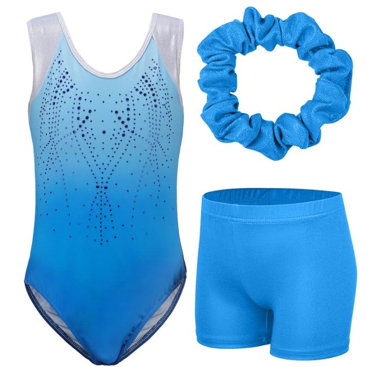 Kids Girls Sleeveless Ballet Dance Leotard with Shorts Rhythmic Gymnastics Leotard for Girls Skating Bodysuits