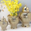 Decorative Jar Ginger Jar Vase Decor Vintage Ginger Jar with Lid Carved Lattice Decorative Temple Jar Stunning Home Decor Intricate Ginger Jars Storage Jar. 