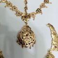 Traditional Set with Matha Patti Nath and Jhumki, Gold Style Set, Sindhi Jewelry. 