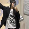American Cat Rock Guitar Graphic Short Sleeve T-Shirt Loose Korean Fashion Oversized Women's Summer Clothes Y2k Streetwear. 