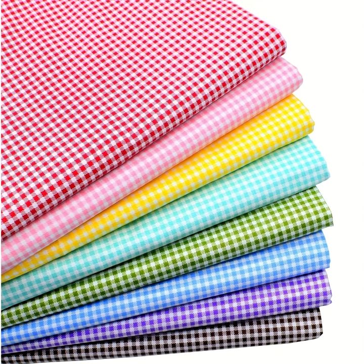 8pcs Fat Quarters plaid/polka dot patchwork fabric bundles, used for sewing processes and hand DIY projects as quilted fabrics