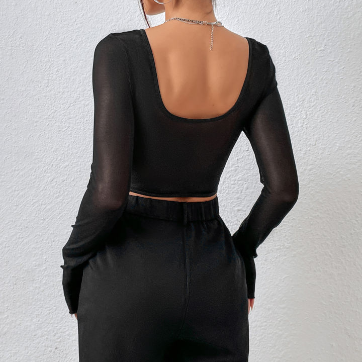 Chic%20%E2%80%8B%20V%20Neck%20Long%20Sleeve%20Mesh%20Crop%20Top,%20Women%20Black%20Backless%20Lace%20Embroidery%20Hollow%20Out%20Slim%20Comfortable%20Casual%20Wear%20Blouse%20-%20Image%202