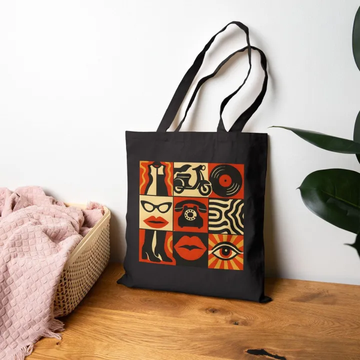 Retro Pop Art Canvas Tote Bag – Stylish Black Shoulder Bag | Daraz.com.bd