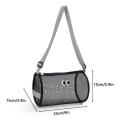 New women's mesh single shoulder bag large capacity cylindrical handbag daily makeup storage bag.