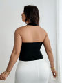 NewElegant Women  Hollow-Out Fashion Versatile Plus Size Vest Black Sleeveless Halter Neck Backless Top  Female Clothing. 