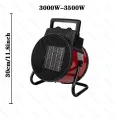 3500W Portable Ceramic Electric Space Heater 2500W Thermostat Air Warmer Radiator Room Fast Heat Auto Shut-Off Safety 1500KW. 