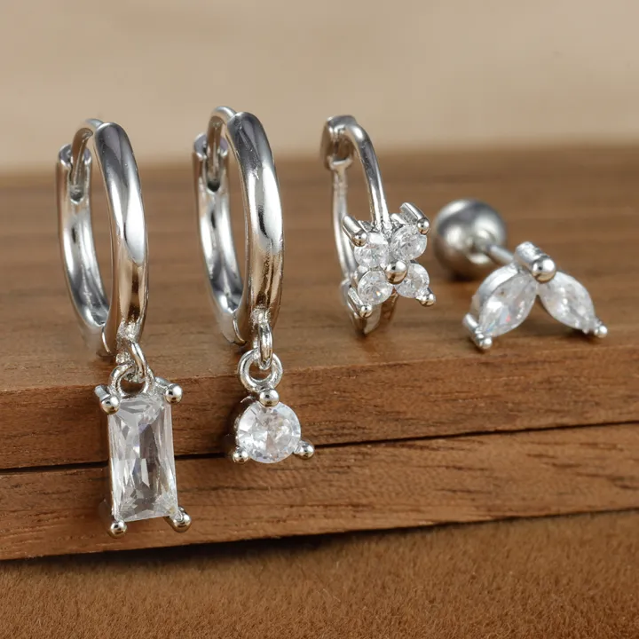4PCS%20Stainless%20Steel%20Four%20Zircons%20Flower%20Pendant%20Hoop%20Earrings%20Set%20for%20Women%20Cartilage%20Huggies%20Square%20Earring%20Piercing%20Jewelry%20-%20Image%207