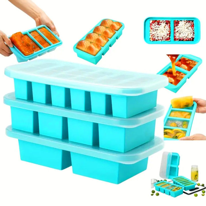 2 or 3-piece Silicone Freezer Tray Mold with Lid, Storage Box Food Box ...