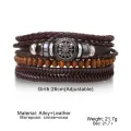 4Pcs/ Set Braided Wrap Leather Bracelets for Men Vintage Life Tree Rudder Charm Wood Beads Ethnic Tribal Wristband Rope Bracelet. 