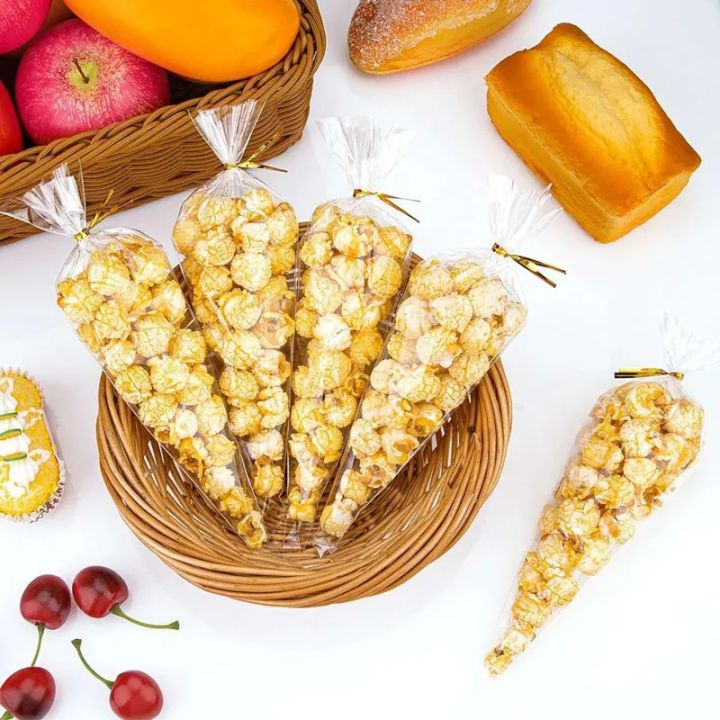50/100pcs Cone Treat Bags, DIY Candy Bags, Clear Cellophane Bags with Twist Ties for Treats, Popcorn, Candy, Party Favors