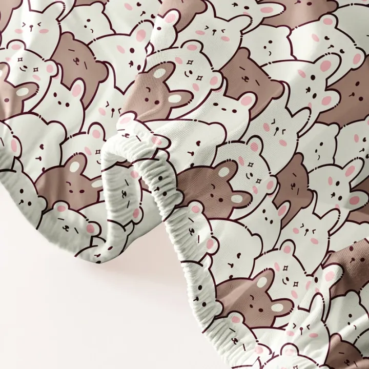1%20Cartoon%20Cute%20Teddy%20M-bear%20Printed%20Matte%20Fitted%20Sheet,%20Bedroom%20Printed%20Bed%20Cover,%20Bedding%20(Excluding%20Pillowcases)%20-%20Image%205