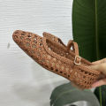 2025 Versatile Brown Color Summer Sandals Women's Square Toe Shoes Covered Toe Shoes Fashion Hollow Flat Heels Women's Sandals. 