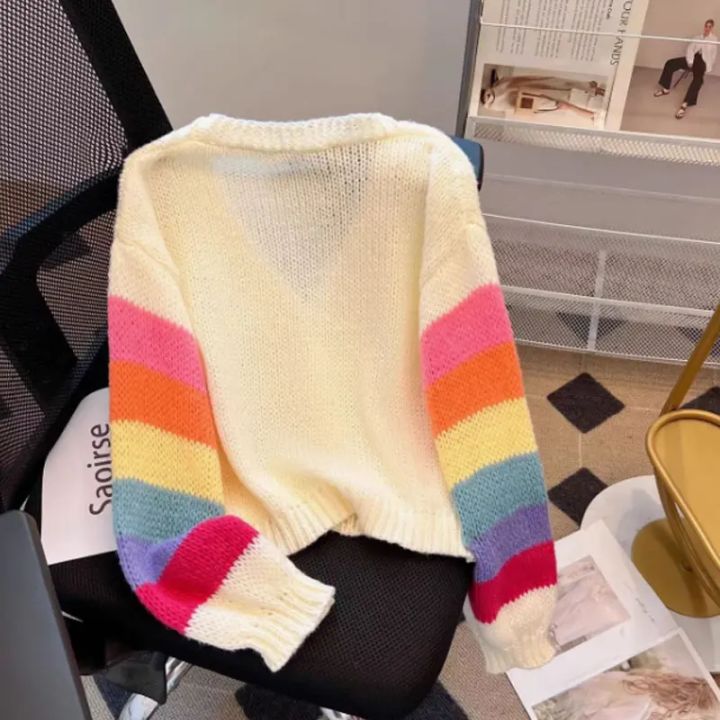 Rainbow%20Striped%20Knitted%20Cardigan%20for%20Women%20Teen-girl%20Cozy%20Soft%20Mohair%20Button%20Front%20Sweater%20Jacket%20Winter%20Autumn%20Y2K%20Outfit%20-%20Image%203