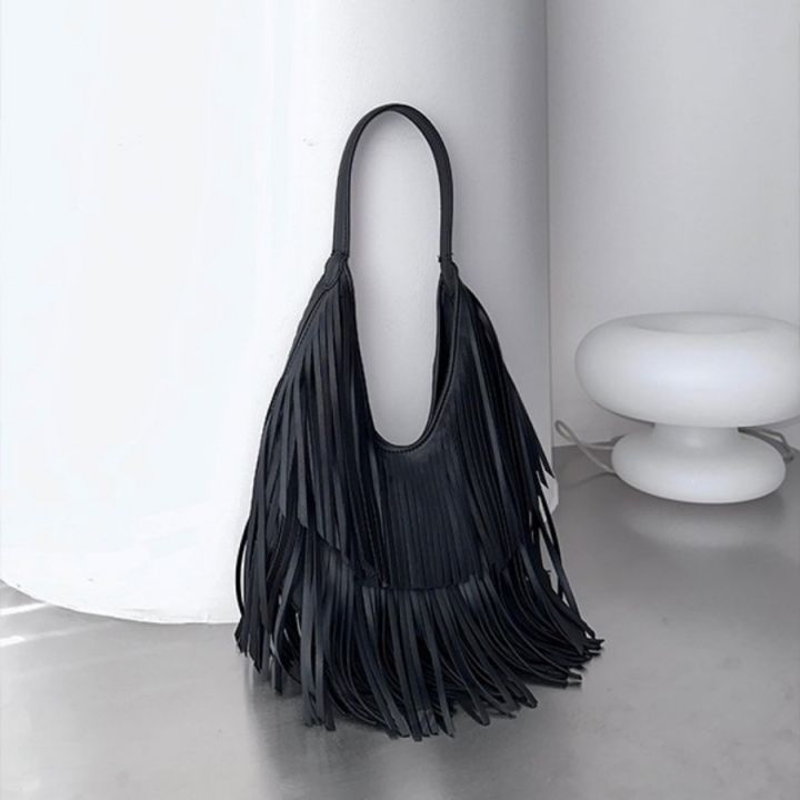 Long Tassels Women Handbag Fashion Shoulder Bags for Ladies Hand Bag Soft PU Leather Casual Hobos Armpit Bag Female Tote