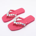 Fuchsia Bling Flip Flops - Iridescent Crystal Decor Summer Beach Sandals.