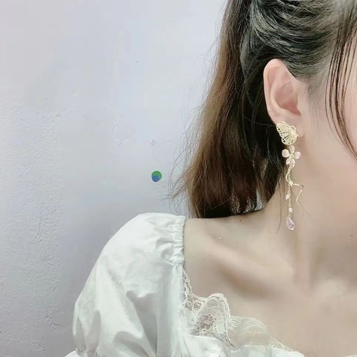 Korean%20Elegant%20Butterfly%20Earrings%20For%20Women%20Exquisite%20Crystal%20Zircon%20Long%20Tassel%20Flower%20Drop%20Earrings%20Girls%20Temperament%20Jewelry%20-%20Image%204
